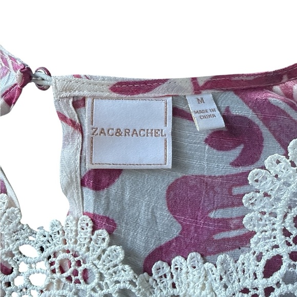 Zac & Rachel Boho Floral Lace Crochet Peasant Blouse Magenta Pink White Medium - Picture 7 of 8